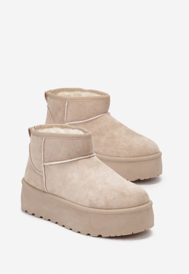 Born2be - Beżowe Śniegowce na Platformie Sireella. Okazja: na co dzień. Kolor: beżowy. Materiał: jeans. Obcas: na platformie. Styl: casual, sportowy