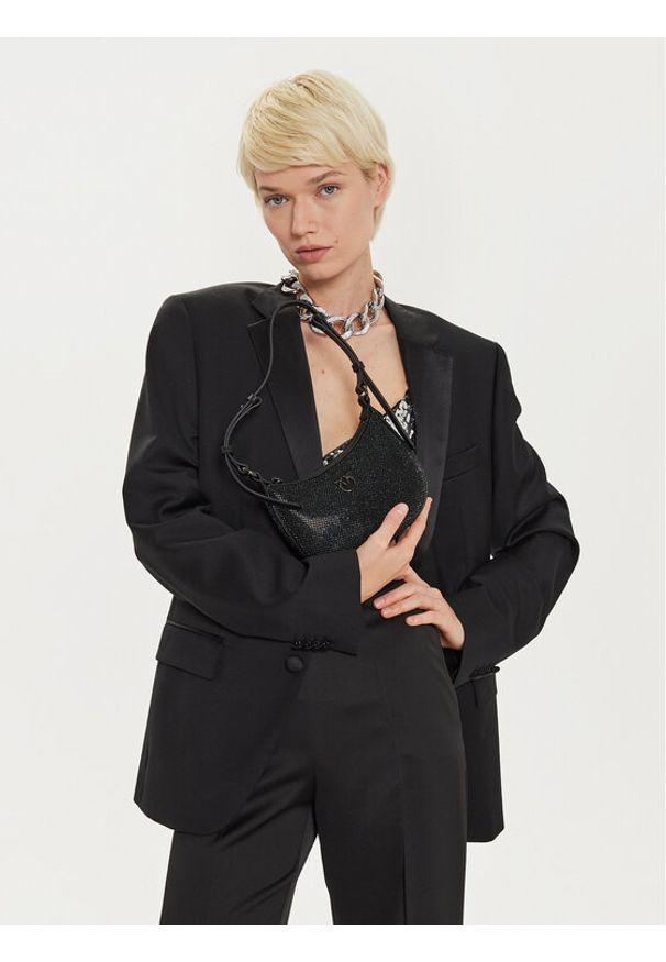 Pinko - PINKO Torba PINKO BORSA HALF MOON BABY FULL STRASS BLOCK COLOR + PELLE - 103538-A21O Czarny. Kolor: czarny