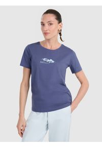 4f - 4F T-shirt regular z nadrukiem damski - granatowy S. Okazja: na co dzień. Kolor: niebieski. Materiał: materiał, bawełna. Wzór: nadruk. Styl: casual