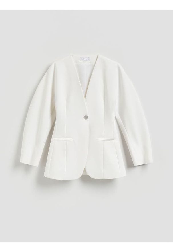 Reserved - Jednorzędowa marynarka - biały. Kolor: biały. Materiał: tkanina, wiskoza
