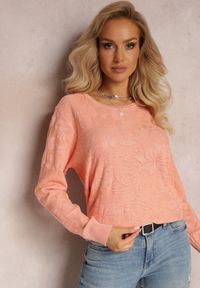 Renee - Pomarańczowy Sweter w Tłoczony Ornamentalny Wzór Neston. Kolor: pomarańczowy. Styl: klasyczny #3