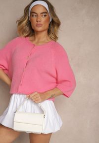 Renee - Fuksjowy Kardigan z Rękawem 3/4 z Dodatkiem Wełny Iffarisse. Okazja: na co dzień, na spotkanie biznesowe. Kolor: różowy. Materiał: wełna. Styl: biznesowy, elegancki, casual