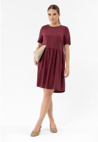 Volcano - Luźna sukienka z lyocellu G-AWITA. Okazja: na co dzień. Materiał: skóra, materiał. Długość rękawa: krótki rękaw. Wzór: gładki. Typ sukienki: proste. Styl: casual, elegancki #1