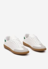 Born2be - Biało-Zielone Sneakersy Tenisówki ze Wstawkami na Nosku i z Tyłu Gadela. Nosek buta: okrągły. Zapięcie: sznurówki. Kolor: biały. Materiał: materiał. Obcas: na obcasie. Wysokość obcasa: niski #5