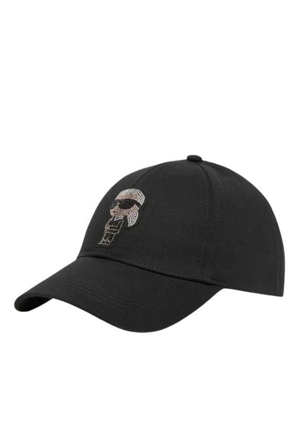Karl Lagerfeld - KARL LAGERFELD Czapka z daszkiem damska z cyrkonami Ikon. Kolor: czarny. Materiał: materiał. Wzór: aplikacja. Styl: klasyczny, elegancki