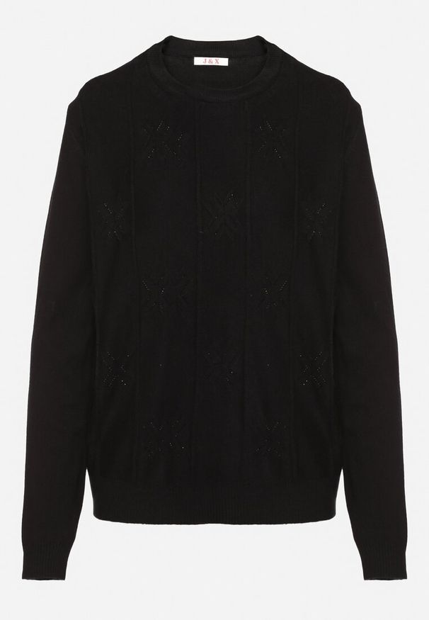 Born2be - Granatowy Sweter z Bawełną Ozdobiony Cyrkoniami Irinaelle. Okazja: na co dzień. Kolor: niebieski. Materiał: bawełna. Wzór: aplikacja. Styl: elegancki, klasyczny, casual