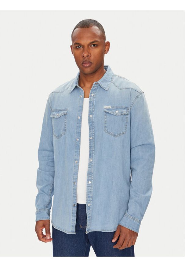 Guess Koszula jeansowa M4GH02 D3PF5 Niebieski Slim Fit. Kolor: niebieski. Materiał: bawełna