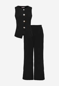 Renee - Czarny Komplet z Bawełną w Garniturowym Stylu Kamizelka i Spodnie Meloreida. Kolor: czarny. Materiał: bawełna. Wzór: gładki #6