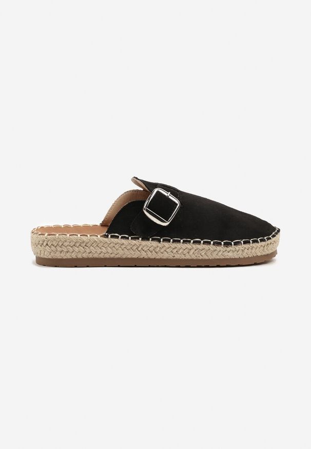 Renee - Czarne Klapki Typu Chodaki z Klamerką na Podeszwie z Plecionki Ziariana. Okazja: na co dzień, na spacer. Kolor: czarny. Materiał: jeans. Sezon: lato. Styl: casual, boho