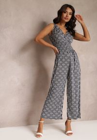 Renee - Granatowy Kombinezon bez Rękawów w Geometryczny Print Halfrieda. Kolor: niebieski. Długość rękawa: bez rękawów. Wzór: geometria, nadruk #5