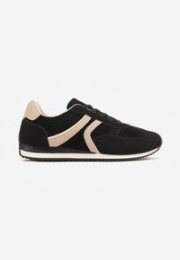 Born2be - Czarne Sneakersy Sportowe z Imitacji Zamszu z Geometrycznymi Wstawkami Shanoom. Okazja: na co dzień. Zapięcie: sznurówki. Kolor: czarny. Materiał: zamsz. Wzór: geometria #9