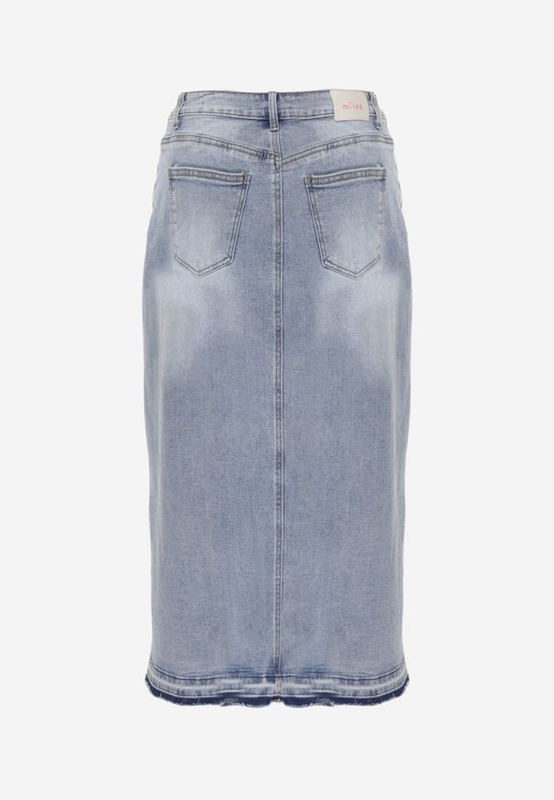 Renee - Niebieska Spódnica z Jeansu z Bawełną High Waist o Asymetrycznym Kroju Vikisla. Stan: podwyższony. Kolor: niebieski. Materiał: jeans, bawełna