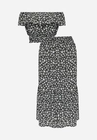 Renee - Czarny 2-częściowy Komplet Bawełniany z Topem i Długą Spódnicą w Kwiaty Agnda. Kolor: czarny. Materiał: bawełna. Wzór: kwiaty #8