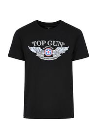 Ochnik - Czarny T-shirt męski TOP GUN. Kolor: czarny. Materiał: bawełna. Długość rękawa: krótki rękaw. Długość: krótkie. Wzór: nadruk #2