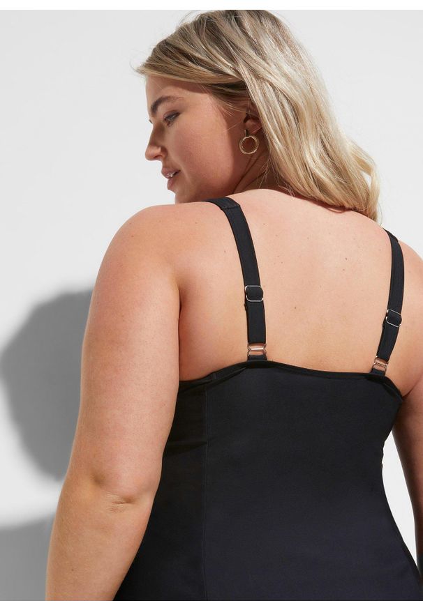 bonprix - Sukienka kąpielowa shape, lekki stopień modelowania sylwetki. Kolor: czarny. Materiał: materiał. Długość rękawa: na ramiączkach