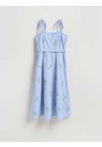 Reserved - Bawełniana sukienka z haftem - jasnoniebieski. Kolor: niebieski. Materiał: bawełna. Wzór: haft #1