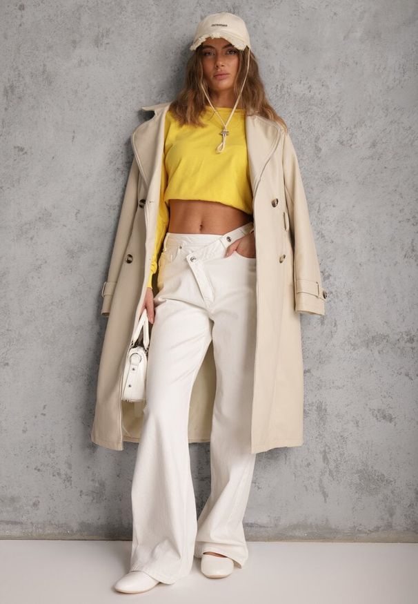 Renee - Żółta Bluza z Bawełną ze Ściągaczami przy Rękawach i w Pasie Alberia. Kolor: żółty. Materiał: bawełna