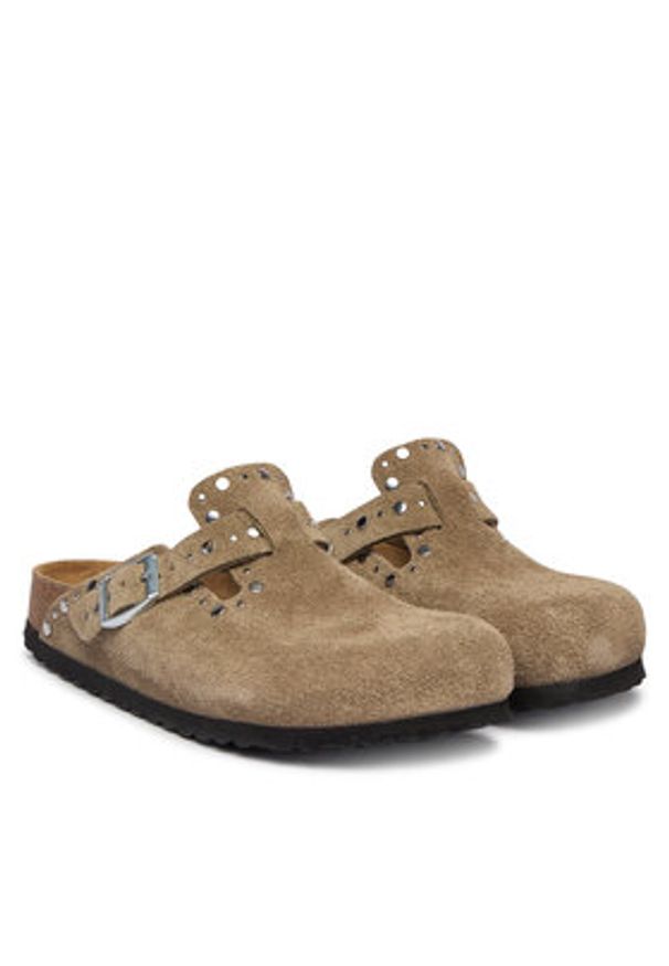 Birkenstock Klapki Boston Rivet 1030418 Beżowy. Kolor: beżowy. Materiał: zamsz, skóra