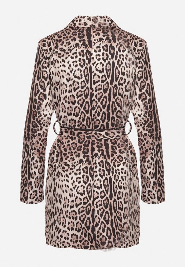Born2be - Beżowa Niezapinana Marynarka w Panterkę z Paskiem i Poduszkami na Ramionach Letaril. Okazja: na co dzień. Kolor: beżowy. Wzór: motyw zwierzęcy. Styl: klasyczny, casual, elegancki