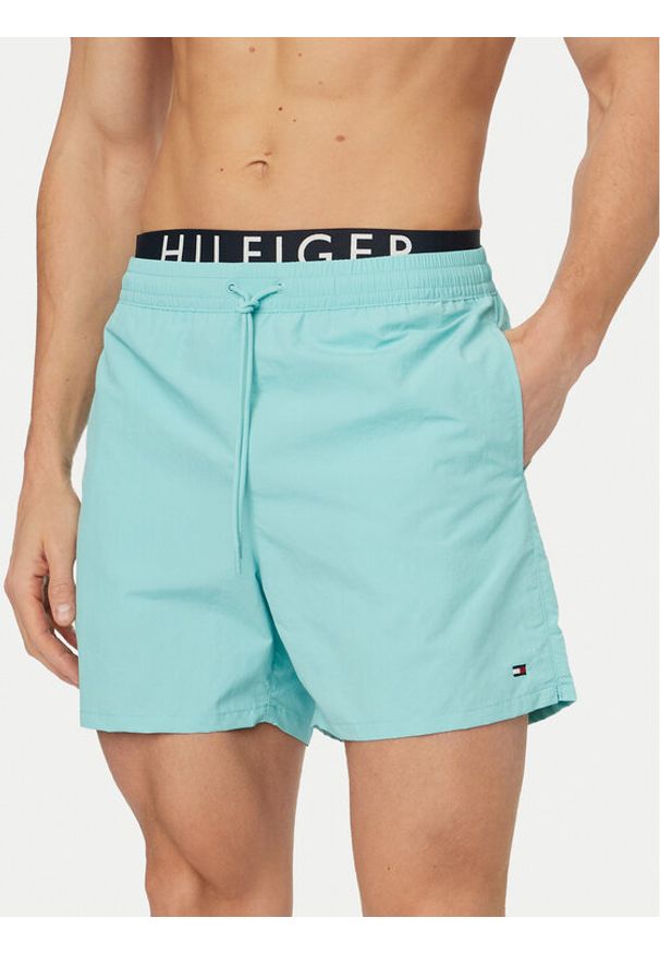 TOMMY HILFIGER - Tommy Hilfiger Szorty kąpielowe UM0UM03749 Turkusowy Regular Fit. Kolor: turkusowy. Materiał: syntetyk