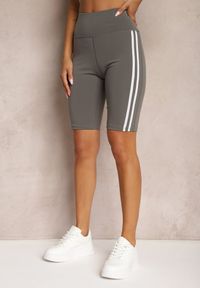 Renee - Szare Szorty Kolarki High Waist z Ozdobnymi Lampasami Jelorea. Okazja: na co dzień. Stan: podwyższony. Kolor: szary. Sezon: lato. Styl: sportowy, elegancki, casual #5
