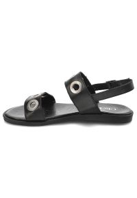 CheBello - Czarne Sandały Chebello Damskie Stylowe Obuwie. Zapięcie: pasek. Kolor: czarny. Materiał: jeans, skóra. Wzór: paski, aplikacja. Sezon: lato. Obcas: na płaskiej podeszwie. Styl: elegancki #5