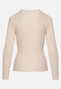 Born2be - Beżowy Prążkowany Sweter z Bawełną Mevin. Okazja: na co dzień. Kolor: beżowy. Materiał: bawełna, prążkowany. Styl: casual, elegancki #4