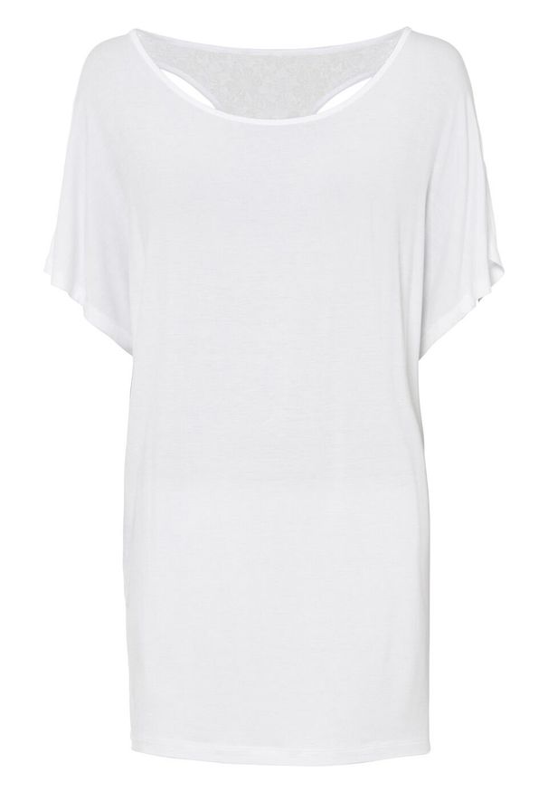 Shirt "nietoperz" z koronką bonprix biały. Kolor: biały. Materiał: koronka. Wzór: koronka