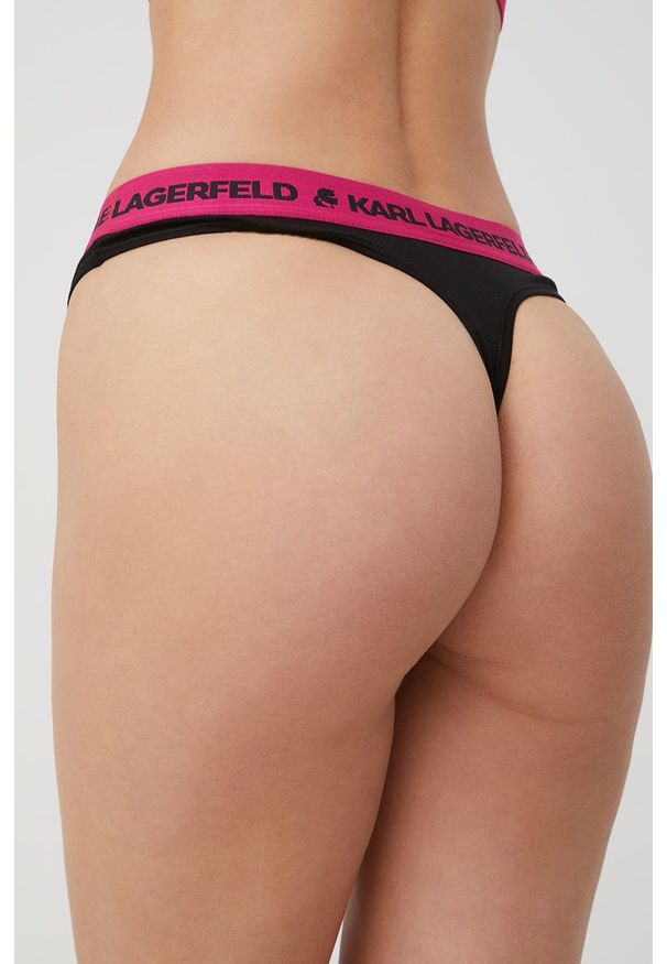 Karl Lagerfeld stringi (2-pack) kolor czarny. Kolor: czarny. Materiał: materiał, tkanina, jedwab, lyocell