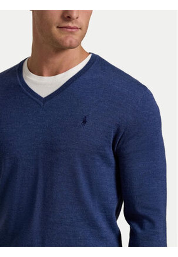 Polo Ralph Lauren Sweter 710946142006 Granatowy Slim Fit. Typ kołnierza: polo. Kolor: niebieski. Materiał: wełna