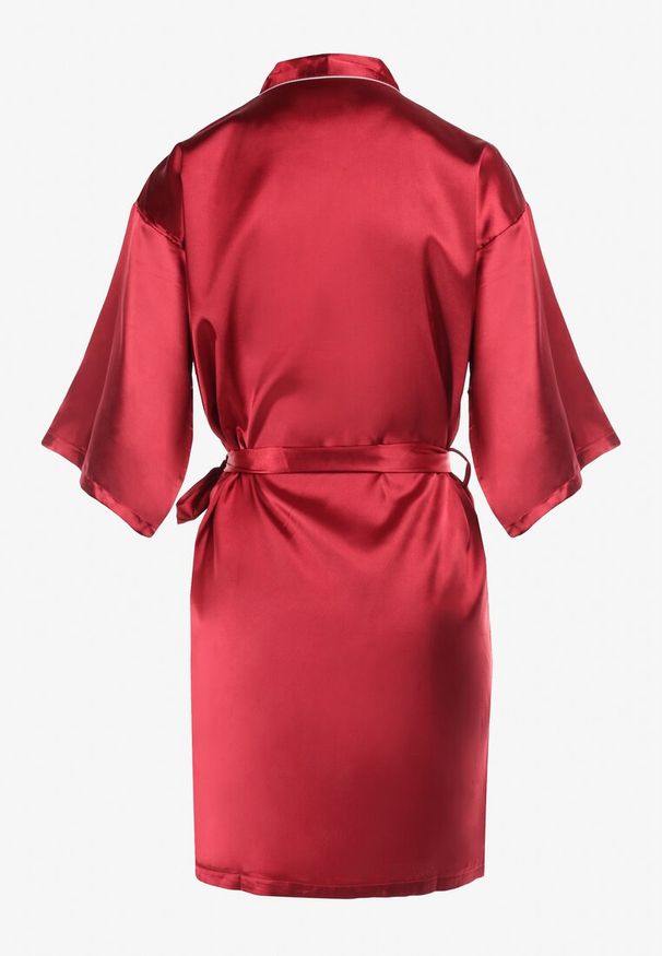 Born2be - Bordowy Szlafrok Aedora. Kolor: czerwony. Materiał: satyna, materiał, tkanina
