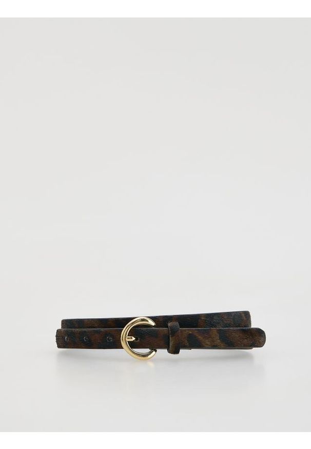 Reserved - Skórzany pasek z włosiem - wielobarwny. Materiał: skóra