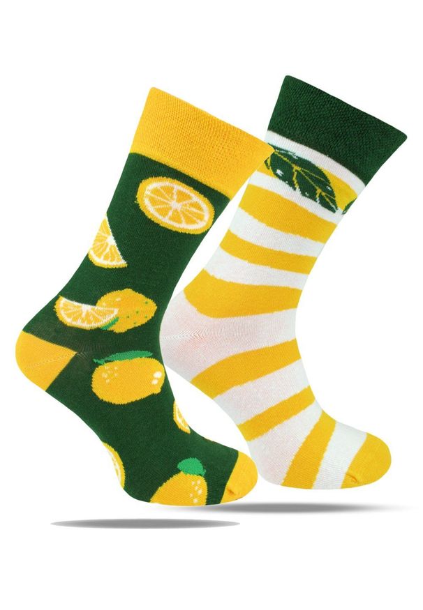 His Story - Skarpetki Bawełniane - Tematyczne - Asymetryczne, Cytrynowe. Kolor: wielokolorowy. Materiał: elastan, bawełna, poliamid