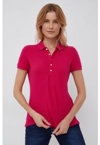Lauren Ralph Lauren polo damski kolor różowy z kołnierzykiem. Typ kołnierza: polo. Kolor: różowy. Materiał: dzianina. Długość rękawa: krótki rękaw. Długość: krótkie. Wzór: gładki #4