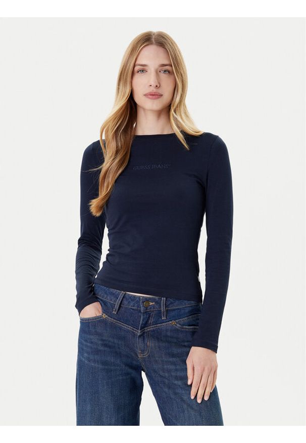 Guess Jeans Bluzka W4YI22 J1314 Granatowy Regular Fit. Kolor: niebieski. Materiał: bawełna