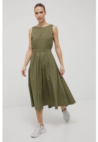 Deha sukienka kolor zielony midi rozkloszowana. Kolor: zielony. Materiał: tkanina. Typ sukienki: rozkloszowane. Długość: midi #3