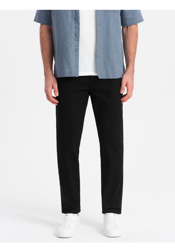 Ombre Clothing - Spodnie męskie chino SLIM FIT - czarne V4 OM-PACP-0186 - XL. Kolor: czarny. Materiał: bawełna
