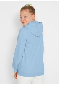 Bluza dziewczęca z kapturem, bawełna organiczna bonprix pudrowy niebieski. Typ kołnierza: kaptur. Kolor: fioletowy. Materiał: bawełna. Wzór: nadruk #3