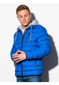 Ombre Clothing - Kurtka męska przejściowa - niebieska C384 - XL. Typ kołnierza: kaptur. Kolor: niebieski. Materiał: materiał, nylon, poliester. Sezon: wiosna #3