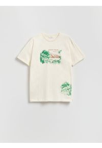 Reserved - T-shirt comfort z nadrukiem - złamana biel. Materiał: bawełna, dzianina. Wzór: nadruk