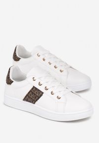 Renee - Biało-Brązowe Sneakersy Sznurowane z Wstawkami Danthe. Kolor: biały. Materiał: jeans
