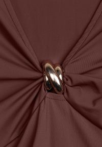 Born2be - Brązowe Body Ozdobione Aplikacją i Marszczeniem przy Dekolcie Ferenice. Okazja: na co dzień. Kolor: brązowy. Materiał: jeans. Wzór: aplikacja. Styl: casual #6