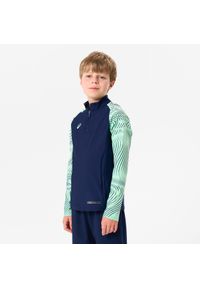 KIPSTA - Bluza piłkarska na krótki suwak dla dzieci Kipsta Viralto Wavy Club. Kolor: zielony, wielokolorowy, niebieski. Materiał: poliester, materiał, elastan. Długość: krótkie. Sport: piłka nożna