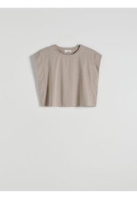 Reserved - T-shirt kimono z efektem sprania - kremowy. Kolor: kremowy. Materiał: bawełna, dzianina