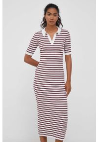 Pepe Jeans sukienka kolor biały midi dopasowana. Kolor: biały. Materiał: dzianina, prążkowany. Długość rękawa: krótki rękaw. Typ sukienki: dopasowane. Długość: midi #1