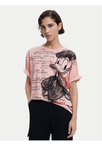 Desigual T-Shirt Donald 25SWTKAH Różowy Loose Fit. Kolor: różowy. Materiał: bawełna