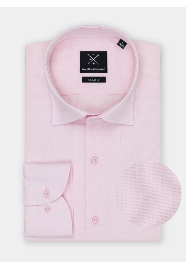 Pako Lorente - PAKO LORENTE – Gładka elegancka koszula męska w kolorze różowym. Typ kołnierza: kołnierzyk klasyczny. Kolor: różowy. Materiał: bawełna. Długość rękawa: długi rękaw. Długość: długie. Wzór: gładki. Styl: elegancki
