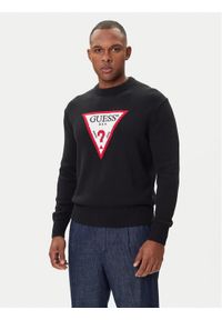 Guess Jeans Sweter M4BR32 Z3HM1 Czarny Regular Fit. Kolor: czarny. Materiał: bawełna