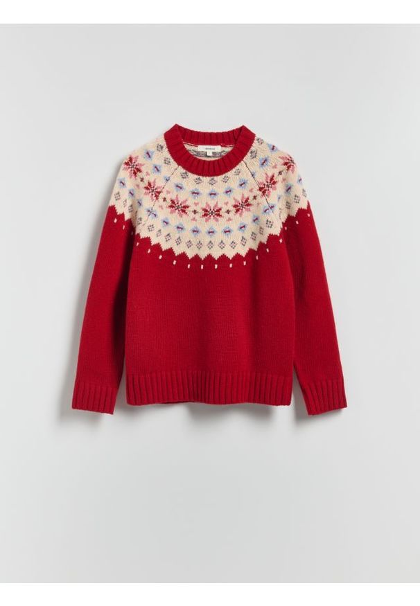 Reserved - Wełniany sweter - czerwony. Kolor: czerwony. Materiał: wełna