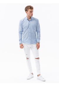 Ombre Clothing - Koszula męska z długim rękawem SLIM FIT - błękitna K643 - XXL. Okazja: do pracy, na spotkanie biznesowe, na co dzień. Kolor: niebieski. Materiał: materiał, bawełna. Długość rękawa: długi rękaw. Długość: długie. Styl: casual, biznesowy #3